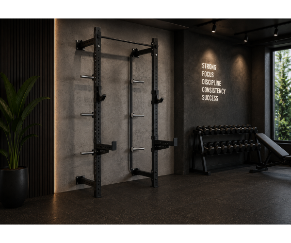 Αναδιπλούμενο επιτοίχιο rack Megafitness για προπόνηση δύναμης και εξοικονόμηση χώρου