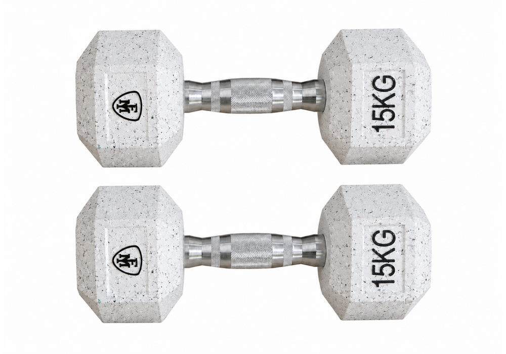 Elite hex dumbbell 15kg Megafitness white