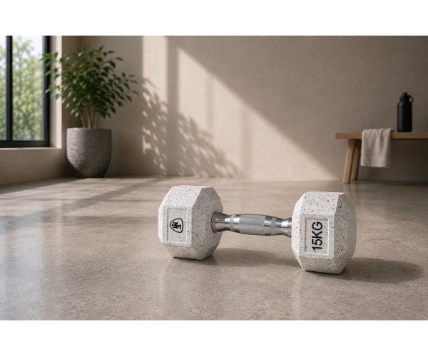 Elite hex dumbbell 15kg Megafitness white