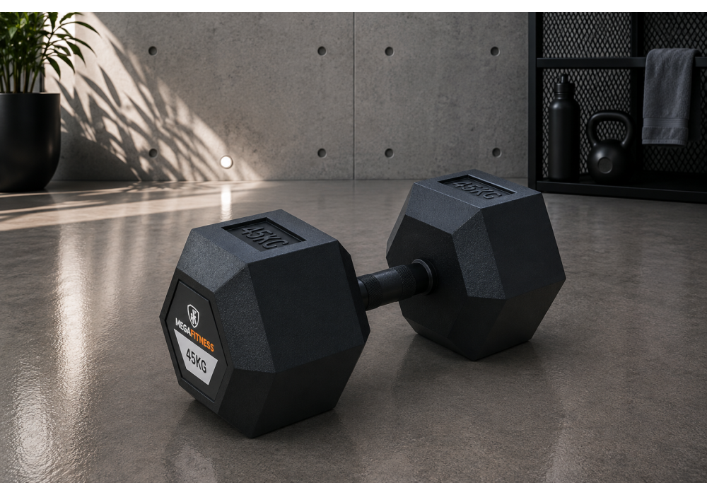 Hexagon Rubber Dumbbell 45kg | Megafitness