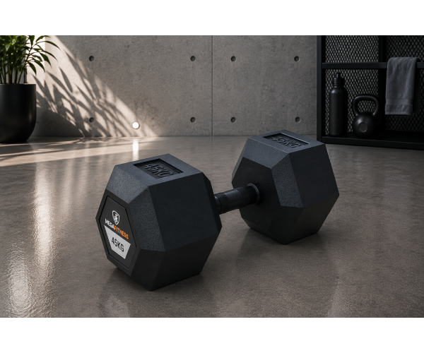 Hexagon Rubber Dumbbell 45kg | Megafitness