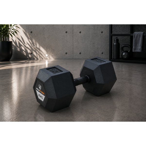 Hexagon Rubber Dumbbell 45kg | Megafitness