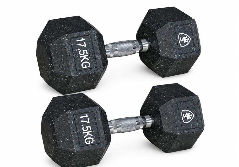 Black anti-slip 17.5kg hex dumbbell