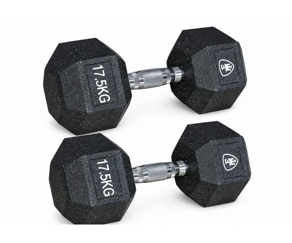 Black anti-slip 17.5kg hex dumbbell