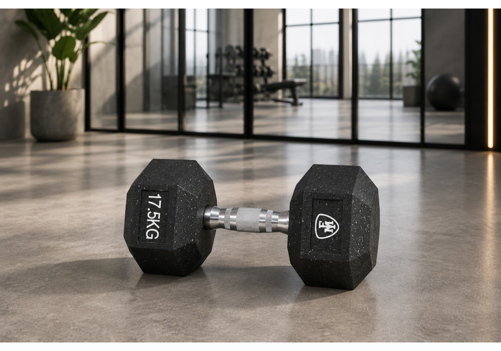 Black anti-slip 17.5kg hex dumbbell