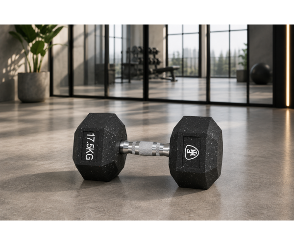 Black anti-slip 17.5kg hex dumbbell