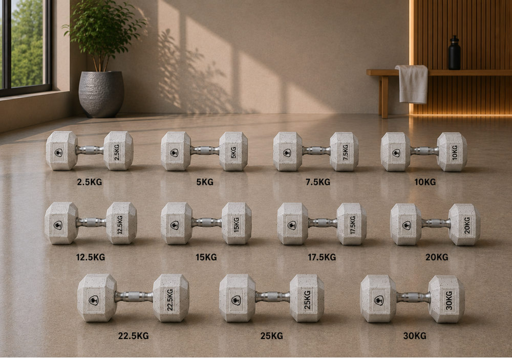 Elite Hex Dumbbell Set 2.5kg–30kg White | MegaFitness