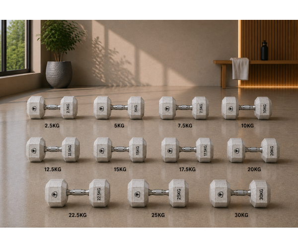 Elite Hex Dumbbell Set 2.5kg–30kg White | MegaFitness
