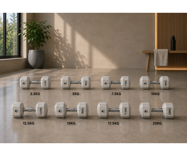 Elite Hex Dumbbell Set 2.5kg to 20kg White MegaFitness