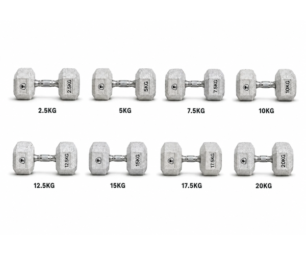 Elite Hex Dumbbell Set 2.5kg to 20kg White MegaFitness