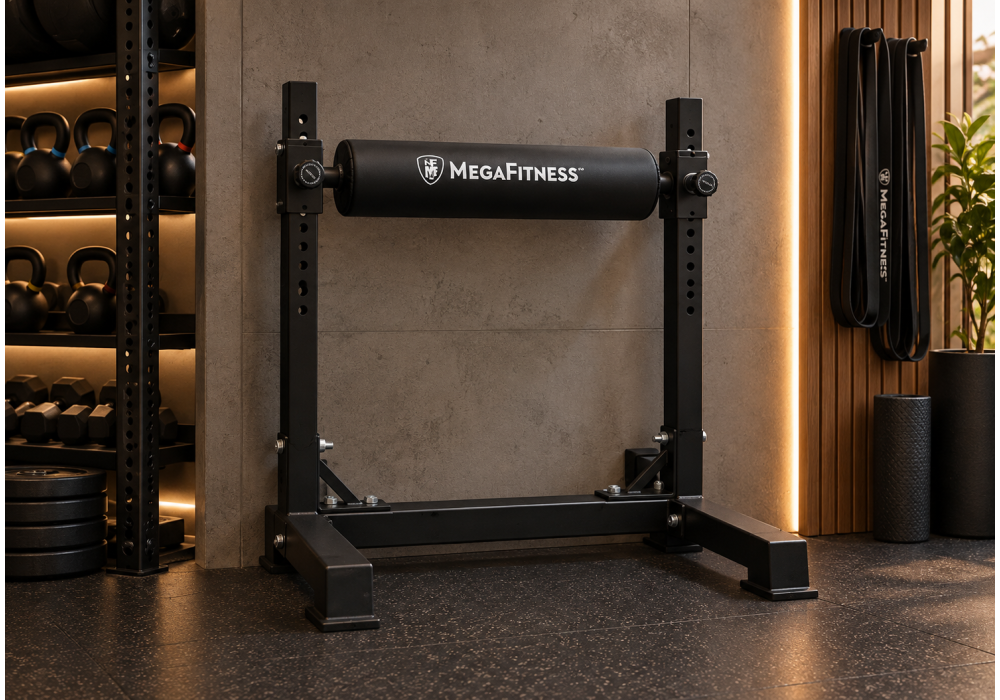 Adjustable steel Bulgarian split squat rack in matte black