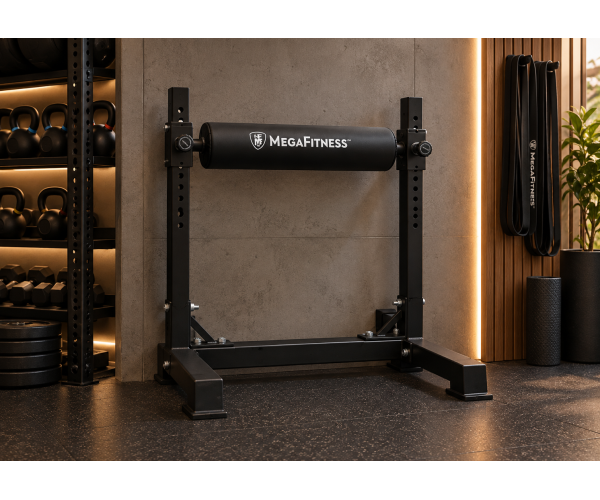 Adjustable steel Bulgarian split squat rack in matte black