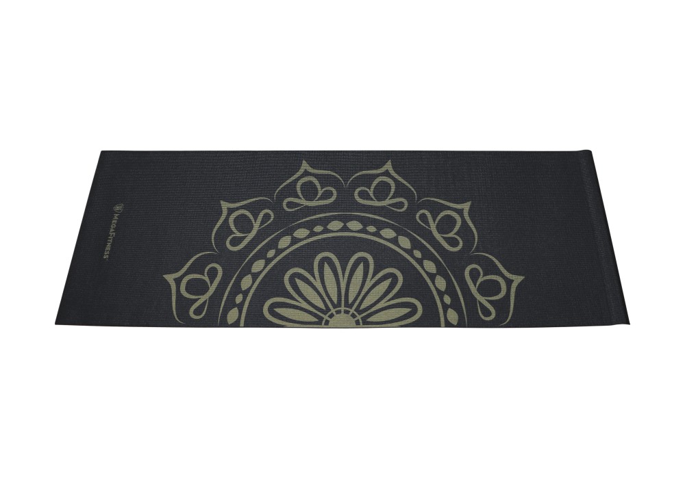 Μαύρο στρώμα yoga PVC με χρυσό μοτίβο Mandala και ιμάντα μεταφοράς