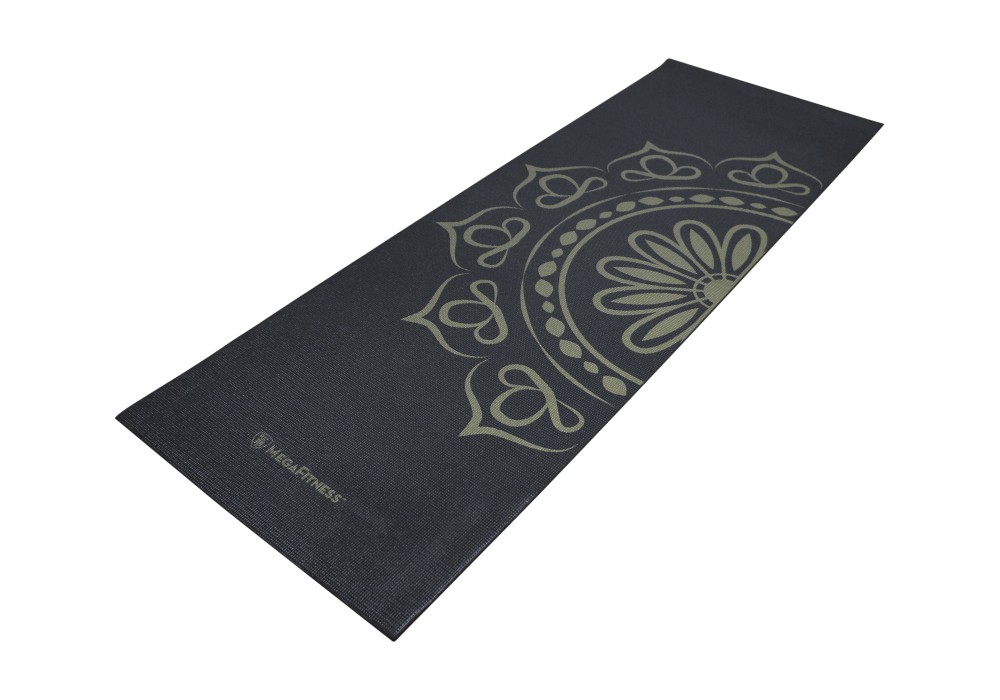 Μαύρο στρώμα yoga PVC με χρυσό μοτίβο Mandala και ιμάντα μεταφοράς
