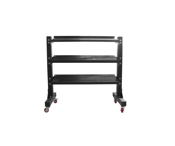 Mobile metal dumbbell rack with adjustable storage rails