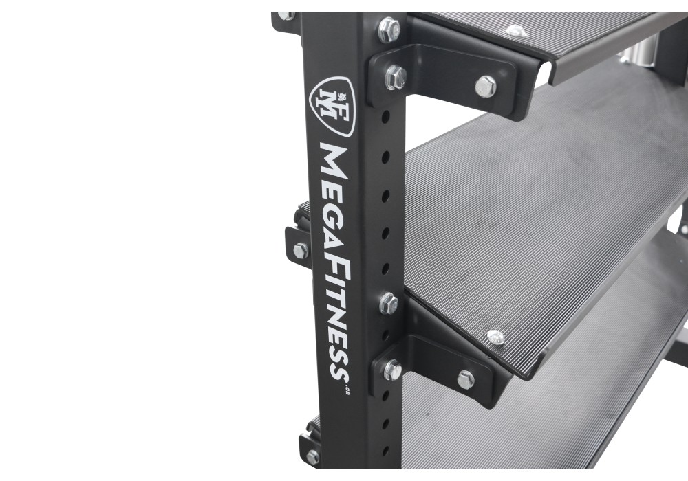 Mobile metal dumbbell rack with adjustable storage rails