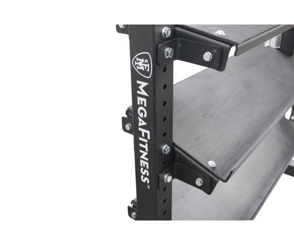 Mobile metal dumbbell rack with adjustable storage rails