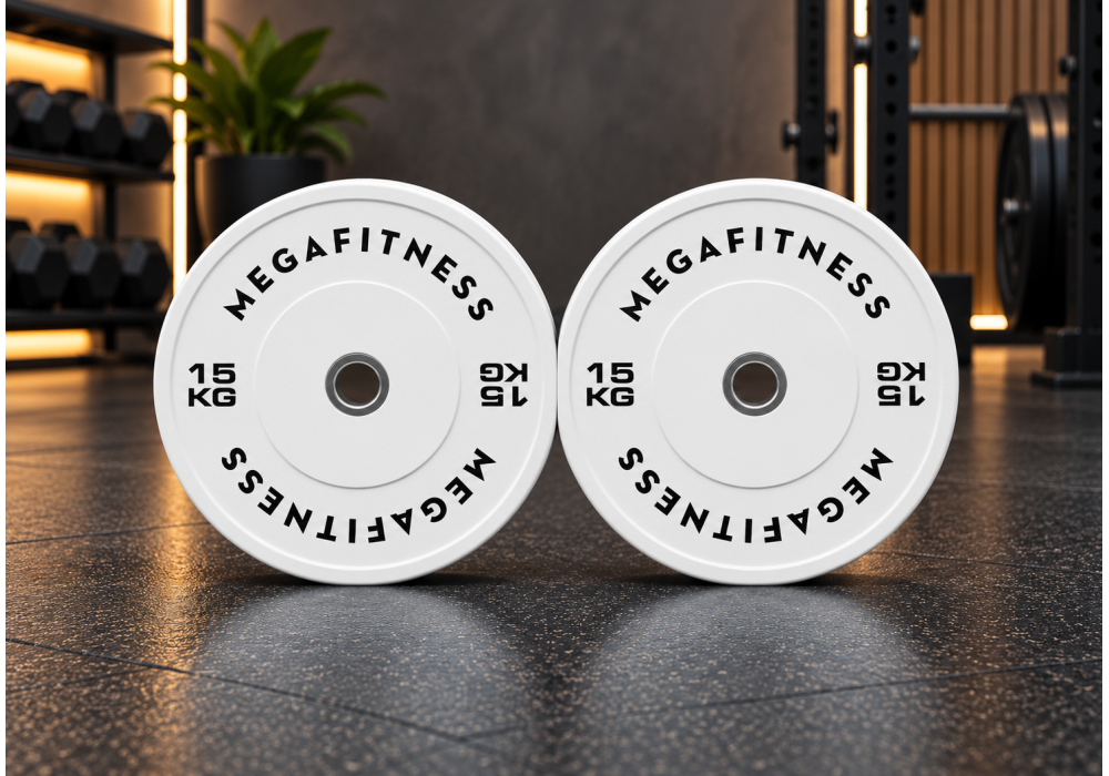 Λευκό Bumper Plate 15 kg από καουτσούκ SBR με ανοξείδωτο δακτύλιο