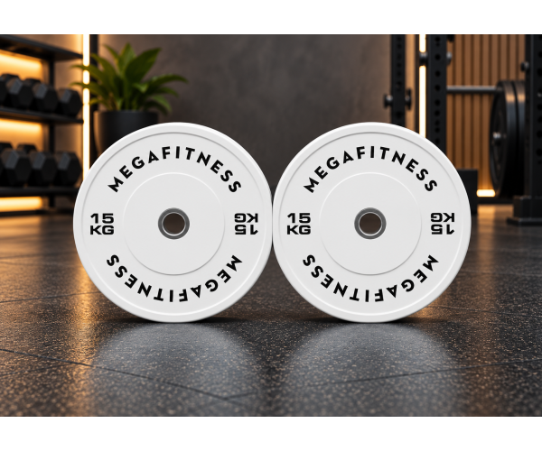 Λευκό Bumper Plate 15 kg από καουτσούκ SBR με ανοξείδωτο δακτύλιο