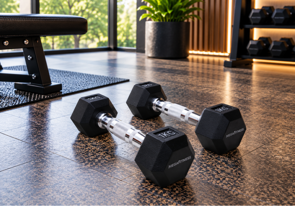 Black rubber hex dumbbell 1 kg