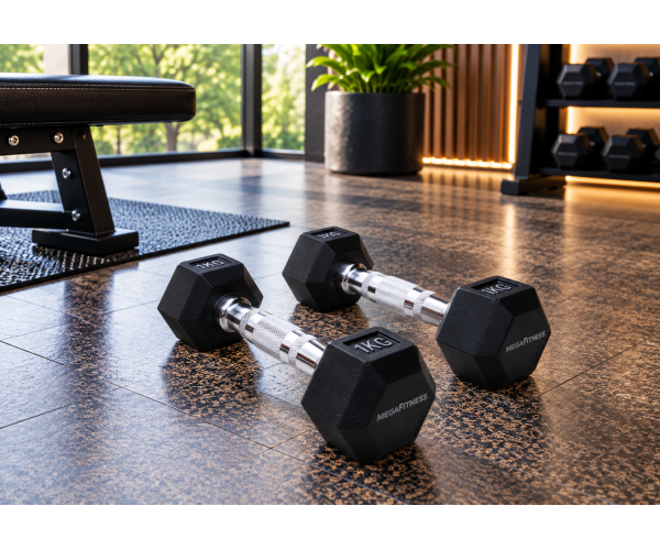 Black rubber hex dumbbell 1 kg