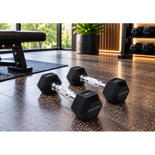 Black Hex Dumbbell 1kg |Megafitness