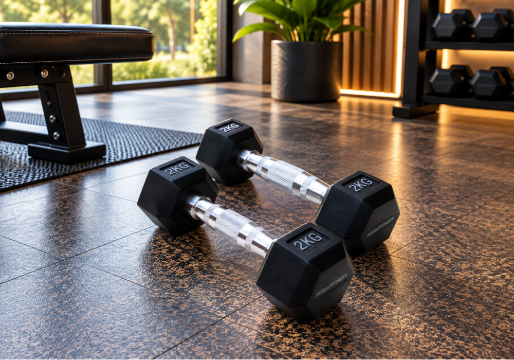 Black rubber hex dumbbell 2 kg