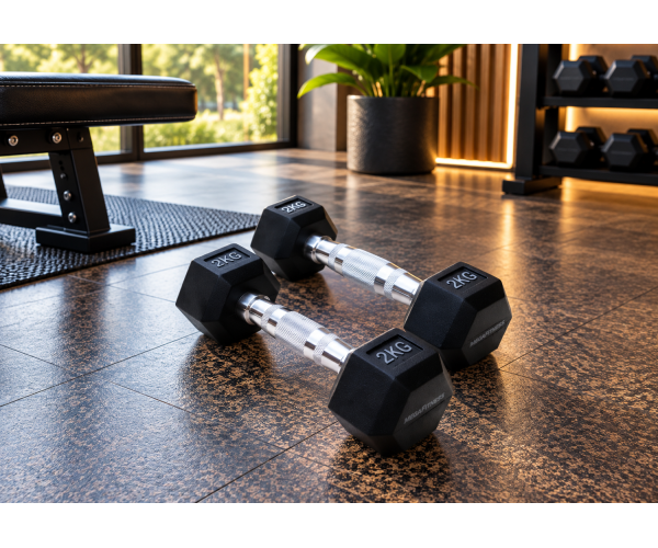 Black rubber hex dumbbell 2 kg