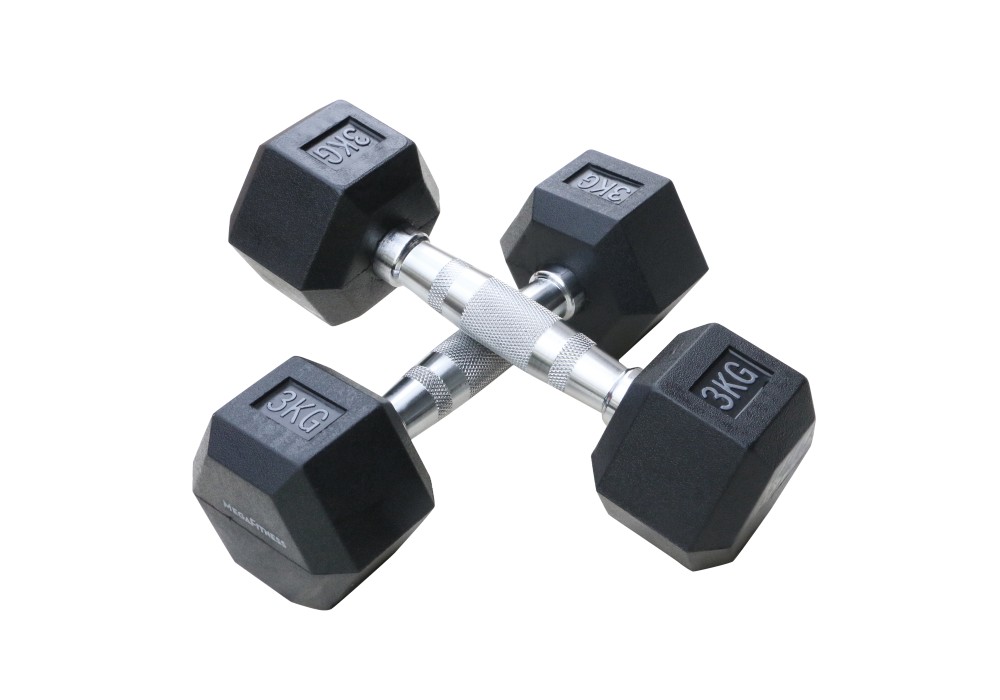 Μαύρος εξάγωνος αλτήρας Rubber 3 kg