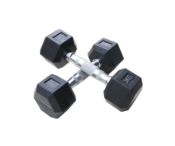 Μαύρος εξάγωνος αλτήρας Rubber 3 kg