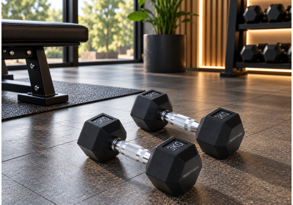 Black Rubber Hex Dumbbell 3 kg