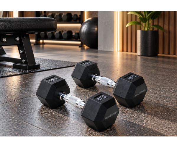 Black Rubber Hex Dumbbell 4 kg