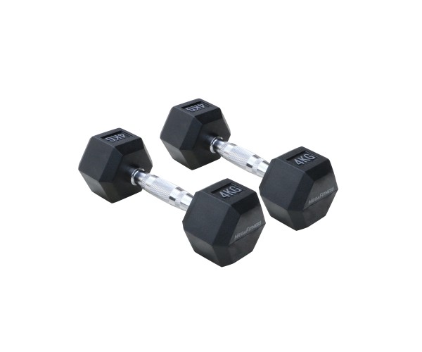 Μαύρος εξάγωνος αλτήρας Rubber 4 kg