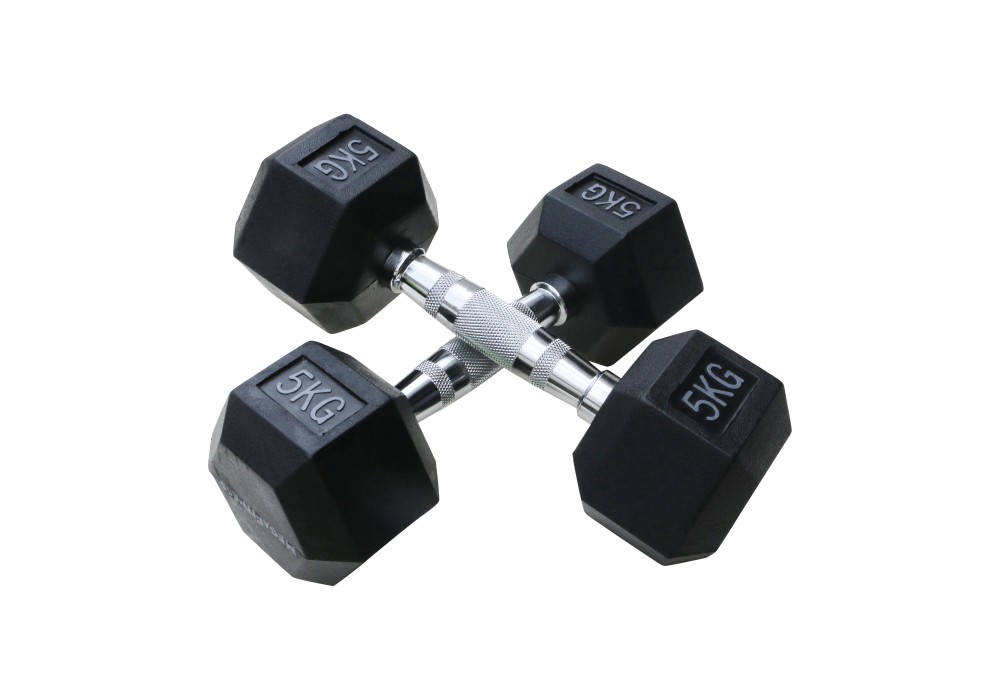 Μαύρος εξάγωνος αλτήρας Rubber 5 kg