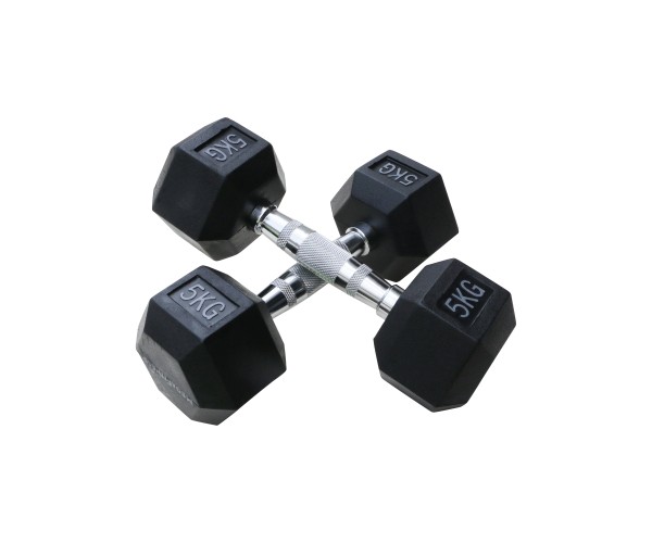 Μαύρος εξάγωνος αλτήρας Rubber 5 kg