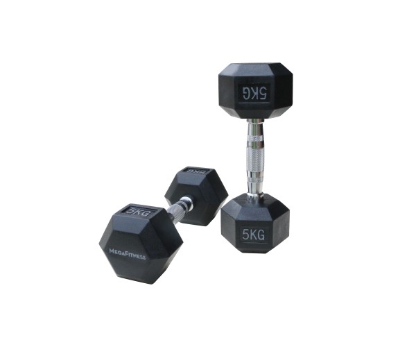 Μαύρος εξάγωνος αλτήρας Rubber 5 kg