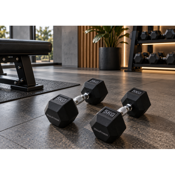 Black Hex Dumbbell 5kg | Megafitness