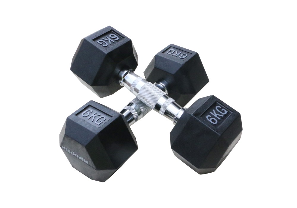 Μαύρος εξάγωνος αλτήρας Rubber 6 kg