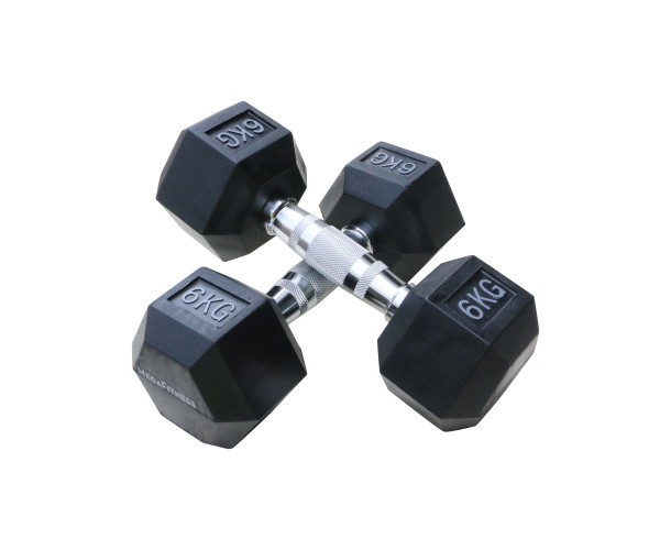 Μαύρος εξάγωνος αλτήρας Rubber 6 kg