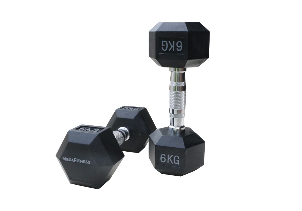 Μαύρος εξάγωνος αλτήρας Rubber 6 kg