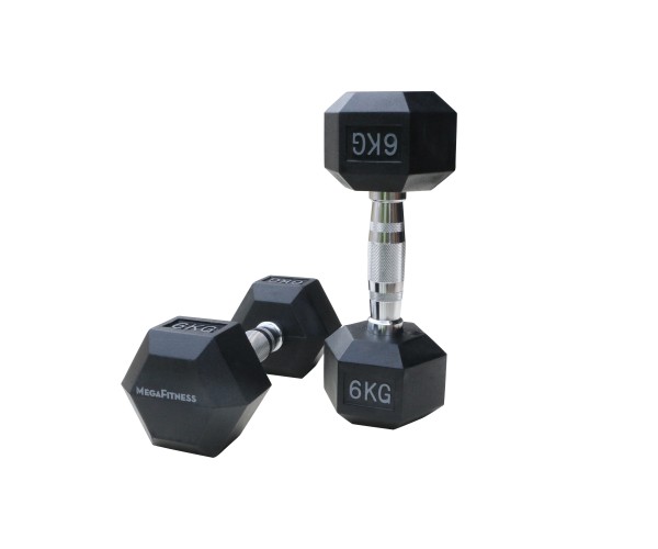 Μαύρος εξάγωνος αλτήρας Rubber 6 kg