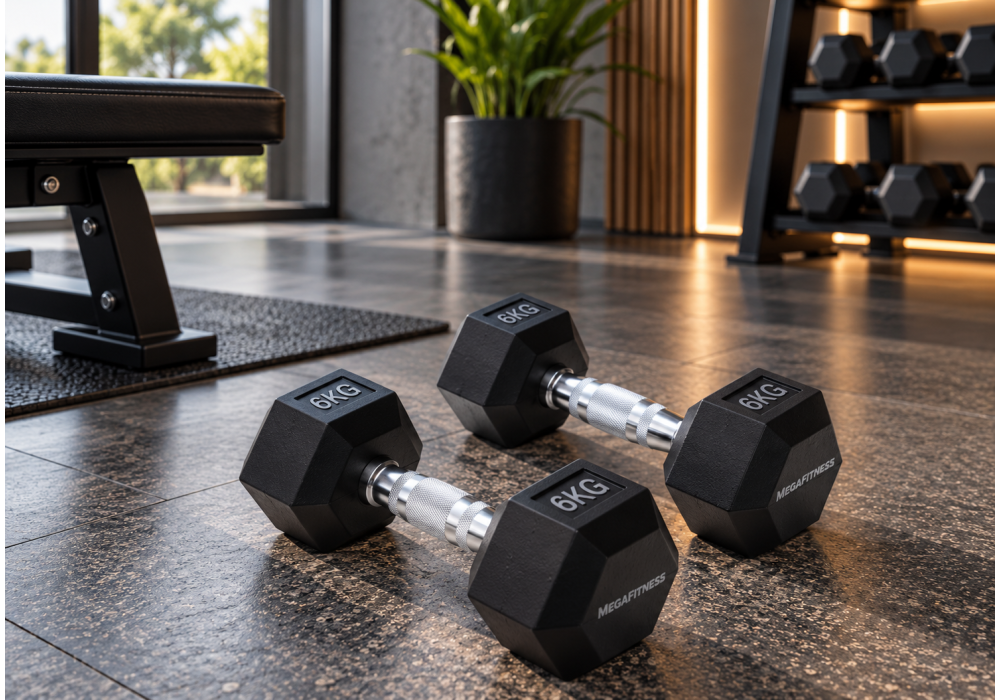 Black rubber hex dumbbell 6 kg