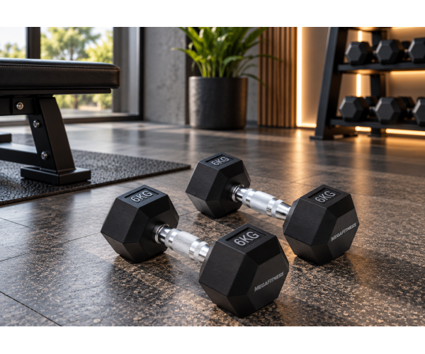 Black rubber hex dumbbell 6 kg