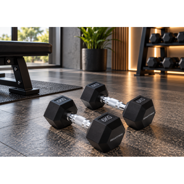 Black Hex Dumbbell 6kg | Megafitness