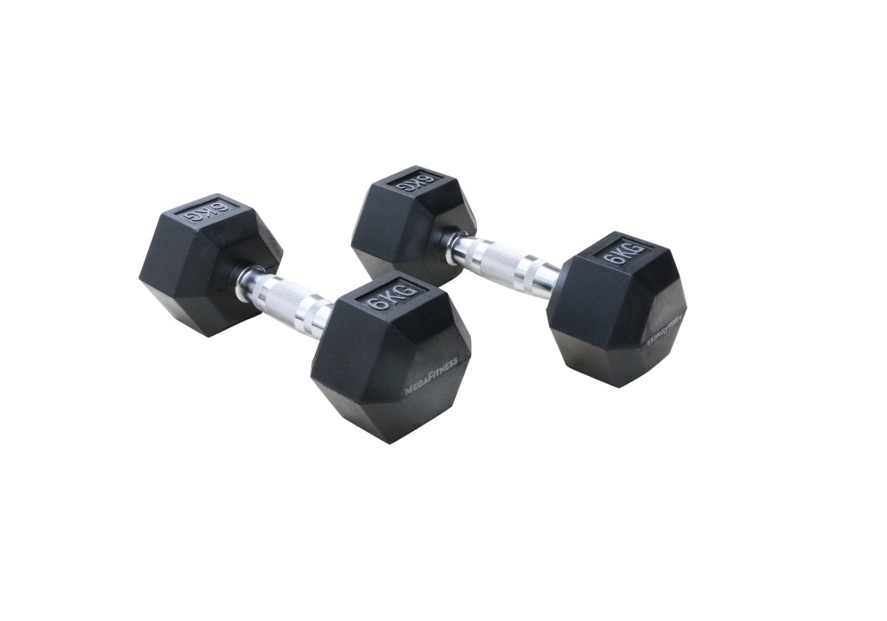 Μαύρος εξάγωνος αλτήρας Rubber 6 kg
