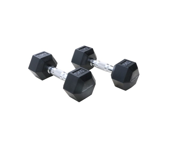 Μαύρος εξάγωνος αλτήρας Rubber 6 kg
