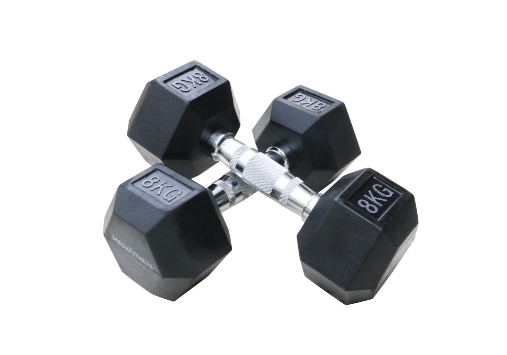 Μαύρος εξάγωνος αλτήρας Rubber 8 kg