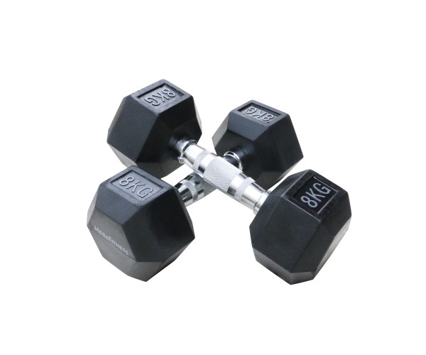 Μαύρος εξάγωνος αλτήρας Rubber 8 kg