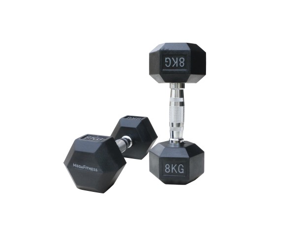 Μαύρος εξάγωνος αλτήρας Rubber 8 kg
