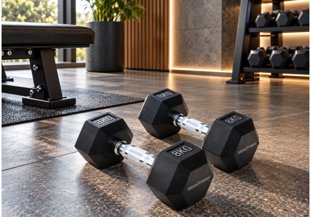 Black rubber hex dumbbell 8 kg
